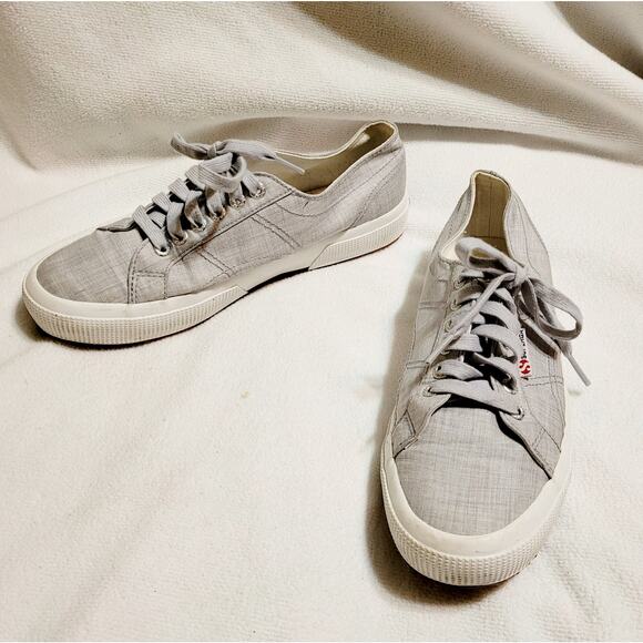 Superga womens grey linen fabric lace up low top sneakers Size 39.5 - Picture 1 of 7